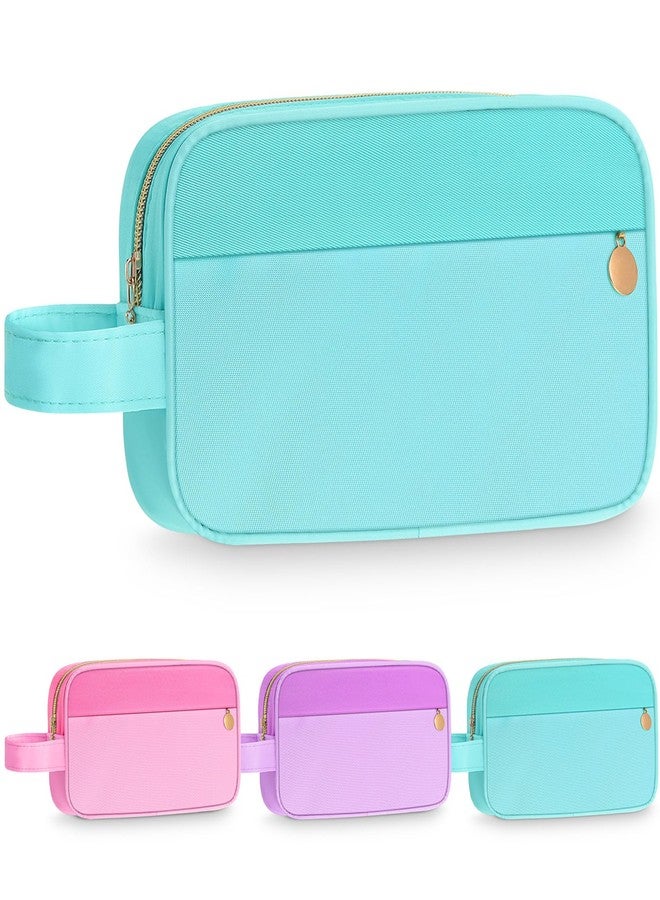 Kacctyen Preppy Makeup Bag Aesthetic Travel Cosmetics Bag Nylon Toiletry Organizer Cute Pencil Pouches with Handle Make up Essentials for Women(Mint Green) - Image 1