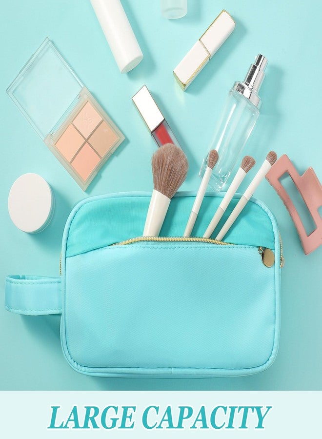 Kacctyen Preppy Makeup Bag Aesthetic Travel Cosmetics Bag Nylon Toiletry Organizer Cute Pencil Pouches with Handle Make up Essentials for Women(Mint Green) - Image 4