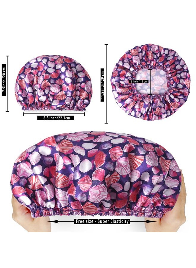 CHFONG Shower Caps for Women, 4 PCS Elastic and Reusable Bath Caps, Double Layers Shower Cap Reusable Waterproof, Bathing Shower Caps, Environmental Bath Hair Protection Cap - Shell - Image 4