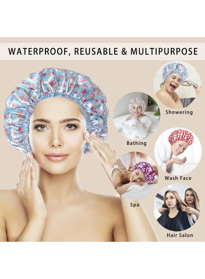 CHFONG Shower Caps for Women, 4 PCS Elastic and Reusable Bath Caps, Double Layers Shower Cap Reusable Waterproof, Bathing Shower Caps, Environmental Bath Hair Protection Cap - Shell - Image 3