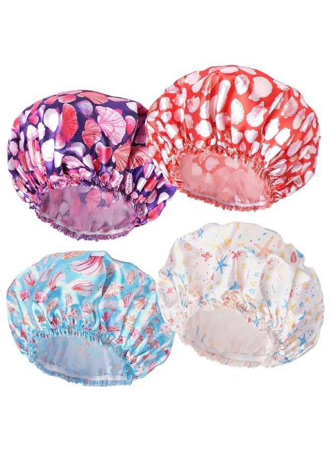 CHFONG Shower Caps for Women, 4 PCS Elastic and Reusable Bath Caps, Double Layers Shower Cap Reusable Waterproof, Bathing Shower Caps, Environmental Bath Hair Protection Cap - Shell - Image 1