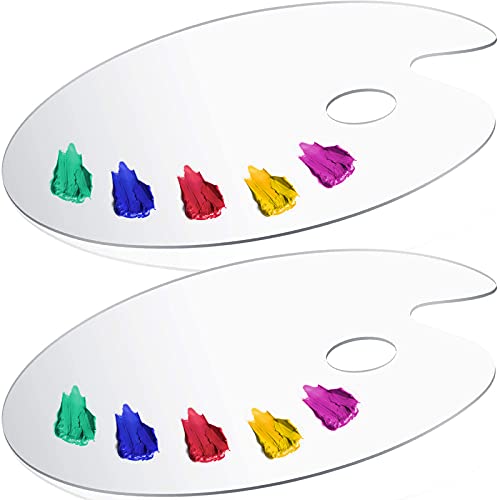 DUGATO Acrylic Paint Palette 2pcs 11.8 x 7.9 inches with Thumb Hole by DUGATO, Clear Oval-Shaped Non-Stick Acrylic Oil Paint Mixing Tray- Comfortable to Hold & Easy to Clean - for DIY Art Painting Plate - Image 1