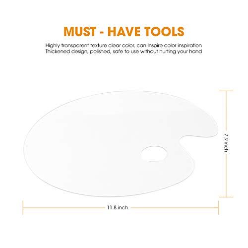 DUGATO Acrylic Paint Palette 2pcs 11.8 x 7.9 inches with Thumb Hole by DUGATO, Clear Oval-Shaped Non-Stick Acrylic Oil Paint Mixing Tray- Comfortable to Hold & Easy to Clean - for DIY Art Painting Plate - Image 4
