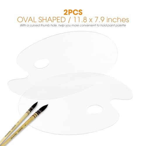 DUGATO Acrylic Paint Palette 2pcs 11.8 x 7.9 inches with Thumb Hole by DUGATO, Clear Oval-Shaped Non-Stick Acrylic Oil Paint Mixing Tray- Comfortable to Hold & Easy to Clean - for DIY Art Painting Plate - Image 2