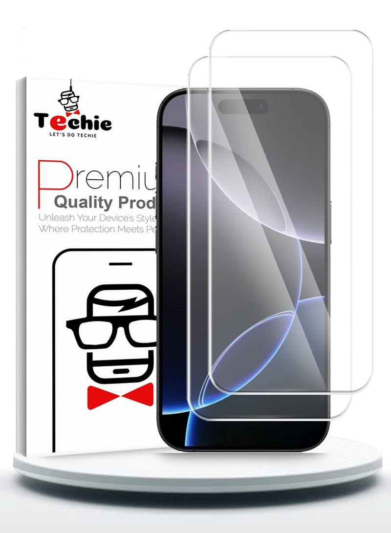 Techie حماية شاشة زجاجية مقسّاة HD بحجم 2 - مضادة للانعكاس ومضادة للفقاعات بصلابة 9H وسمك 0.33 مم وحواف مدورة وسهلة التركيب - Image 1
