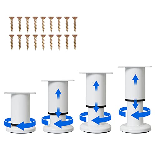 Olldag 4 Pcs Adjustable Height Furniture Support Legs [with Screws] 3.15-4.72 inch, Metal Heavy Duty Furniture Replacement Legs for Chair/Bed/Sofa/Cabinet/Couch/Dresser/Bed/Table (White) - Image 1