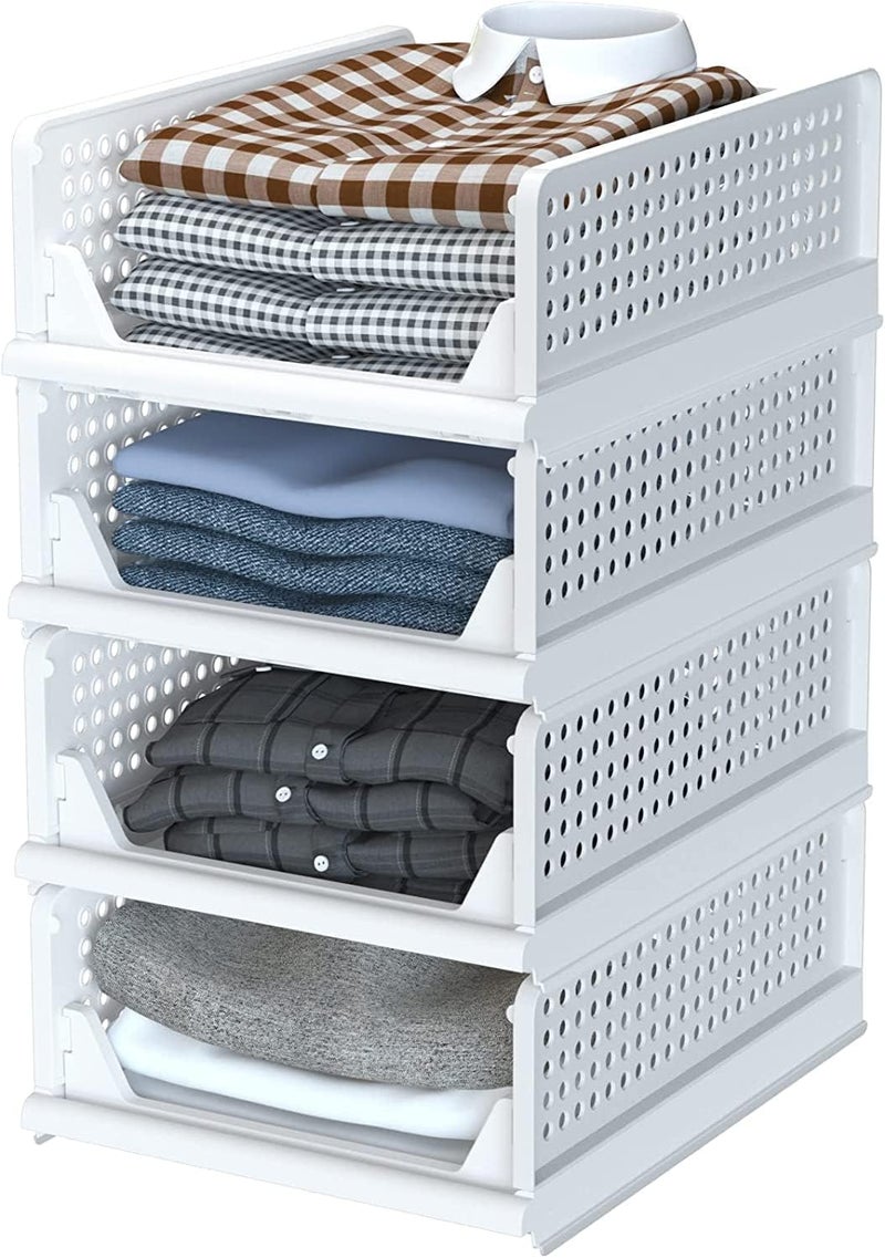 JHEPCOIN 4 Pieces Clothes Organizer For Wardrobe Cupboard Organizer For Clothes Foldable Stackable Closet Drawer Organizer For Clothes Almirah Space Organizer Pack Of 4 Large White - Image 1