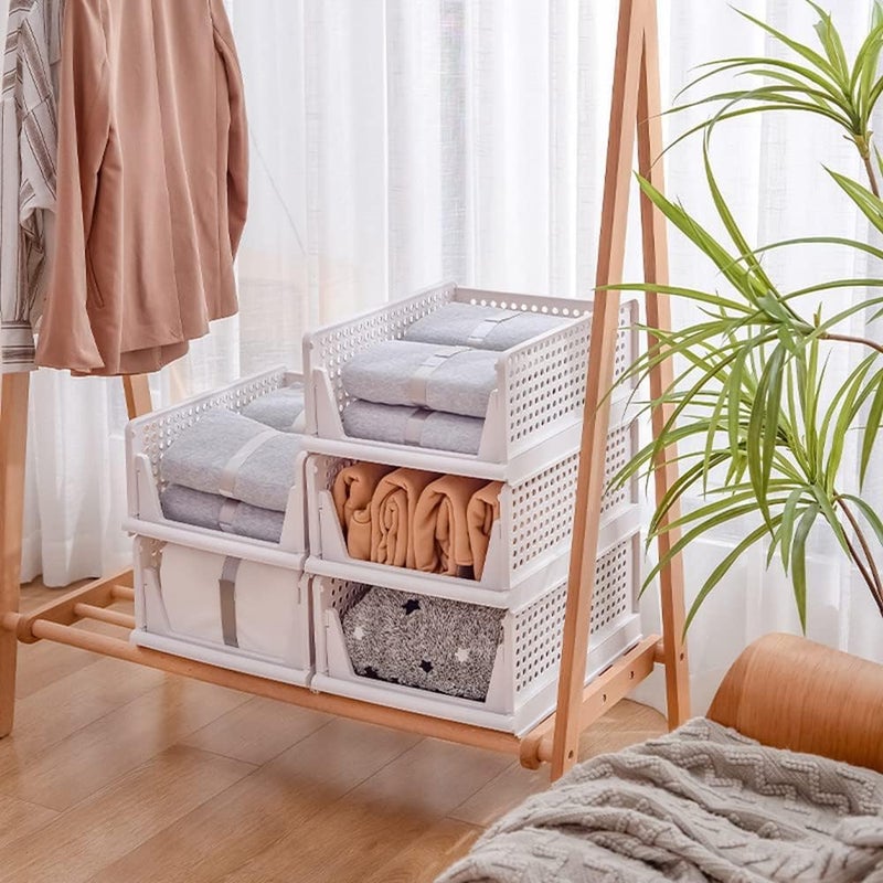 JHEPCOIN 4 Pieces Clothes Organizer For Wardrobe Cupboard Organizer For Clothes Foldable Stackable Closet Drawer Organizer For Clothes Almirah Space Organizer Pack Of 4 Large White - Image 2