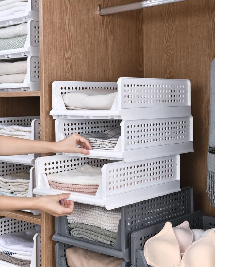 JHEPCOIN 4 Pieces Clothes Organizer For Wardrobe Cupboard Organizer For Clothes Foldable Stackable Closet Drawer Organizer For Clothes Almirah Space Organizer Pack Of 4 Large White - Image 5