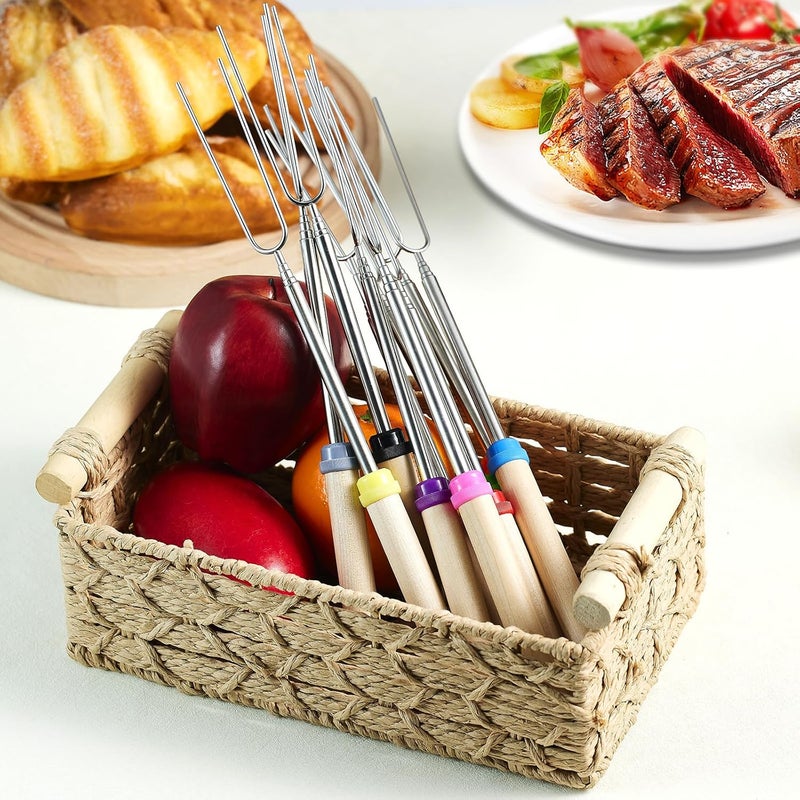 TIPTAP Marshmallow Roasting Sticks Set, 10PCS with Random Colors, Extendable and Reusable Marshmallow Stick, 32IN, Wood Handle, Premium Stainless Steel Smores Skewers for Fire Pit, Bonfire Party - Image 3