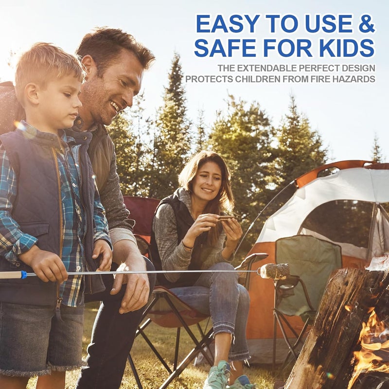 TIPTAP Marshmallow Roasting Sticks Set, 10PCS with Random Colors, Extendable and Reusable Marshmallow Stick, 32IN, Wood Handle, Premium Stainless Steel Smores Skewers for Fire Pit, Bonfire Party - Image 4