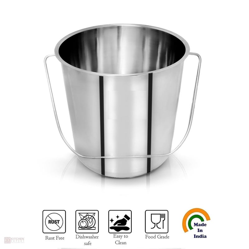 Shopsidex SHOPSIDEX Stainless Steel Non Joint Leak Proof Bucket Multipurpose Balti for Home 15 Litter - Image 2