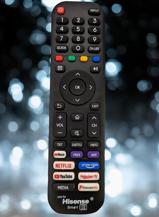 جهاز تحكم عن بعد جديد ومطور بديل لتلفزيون Hisense-VIDAA-TV مع أزرار Netflix وPrime Video وYouTube وRakuten TV باللون الأسود