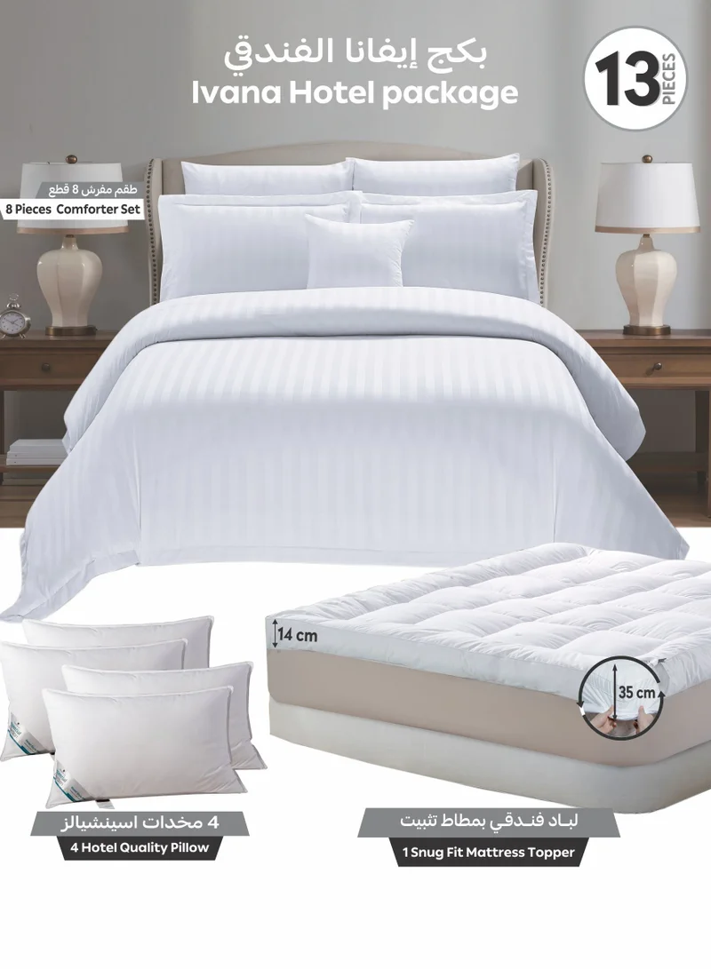 دوناتيلا طقم سرير – 13 قطعة (مقاس كينج) يشمل لحاف 8 قطع، لباد مريح، 4 مخدات أساسية