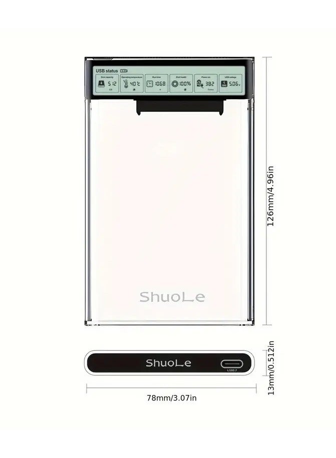 SHUOLE 6.35cm SSD Enclosure with Digital Display - USB 3.2 Type-C, Real-Time Health Monitoring & 99% High Data Integrity, AI-Powered Alerts, Temperature Control for HDD/SSD Upgrade, 6.35cm to 8.89cm Adapter Included - Image 4