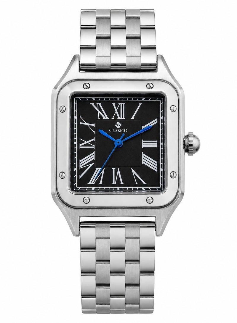 Clasico Roma Men's Luxury  Watch – Square Roman Dial, Blue Hands, Stainless Steel Bracelet & Quartz Precision Timepiece - Image 1