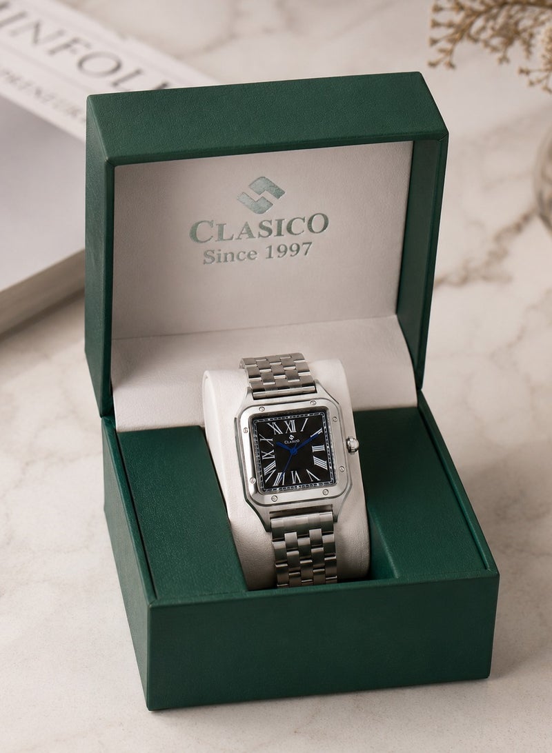 Clasico Roma Men's Luxury  Watch – Square Roman Dial, Blue Hands, Stainless Steel Bracelet & Quartz Precision Timepiece - Image 5