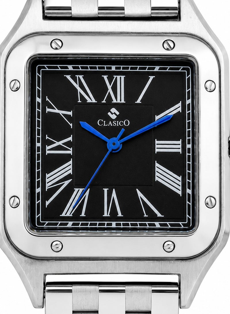 Clasico Roma Men's Luxury  Watch – Square Roman Dial, Blue Hands, Stainless Steel Bracelet & Quartz Precision Timepiece - Image 4