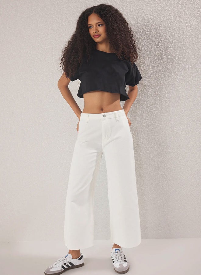 trendyol Ecru High Waist Wide Leg Jeans - Image 1
