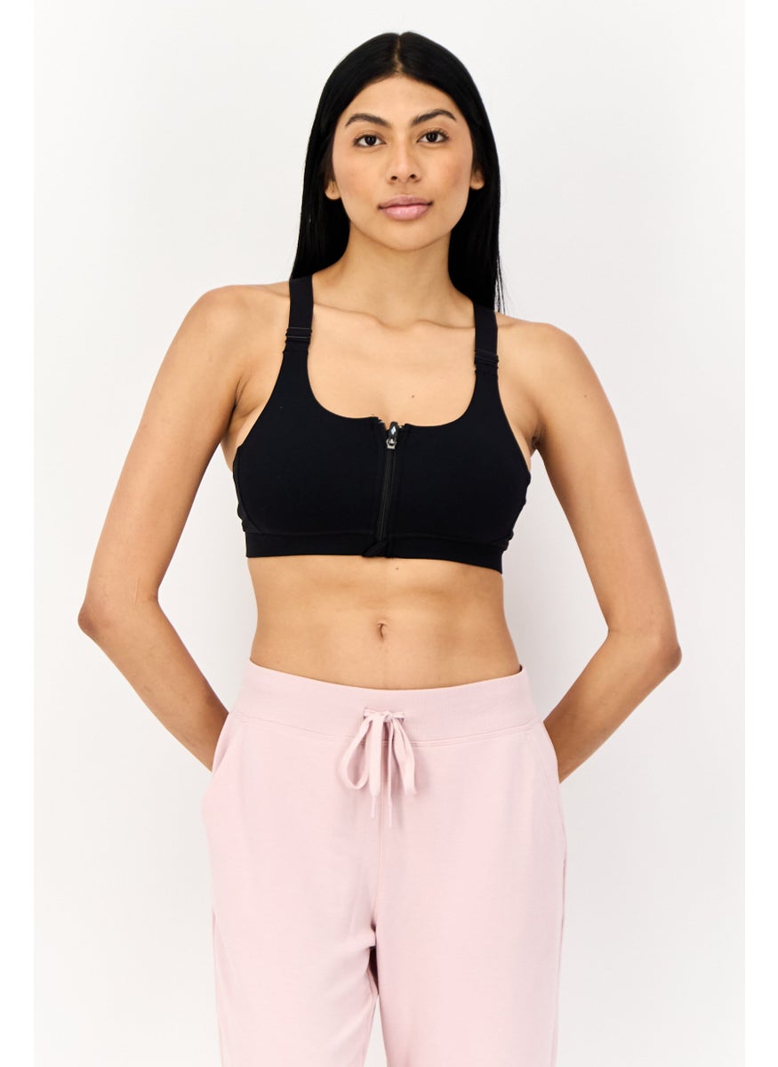 SKECHERS Women Brand Logo Lightly Padded Training Sports Bra, Black  - Image 1