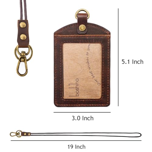 boshiho Badge Holder: Boshiho Cowhide Leather ID Badge Card Holder with 19" Neck Lanyard, Vertical Style (Dark Brown) - Image 5