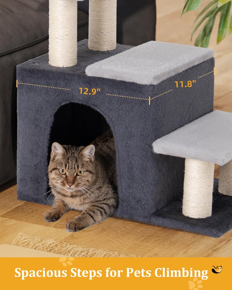 Aechonow 3-in-1 Pet Stairs for Cats, Dog Steps for Small Doggie Rabbits, 6.29''Depth Cat Stairs, Indoor Cat Ladders for High Bed for Pet's Joints, 1 Cat Condo Cave, Sisal Scratcher, Grey, Medium - Image 3