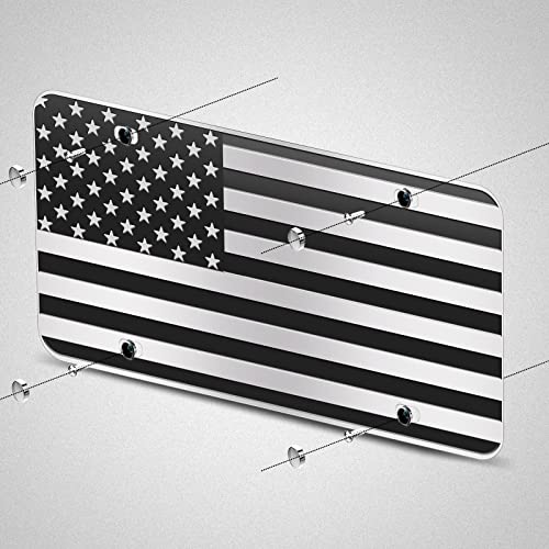 WYHCauto American Flag License Plate, Black Front Flag License Plates with 4 Holes,Novelty Vintage Aluminum Metal 3D Embossed US License Plate with Screws Caps, 6 * 12 inches - Image 5