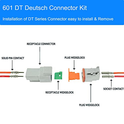 MOCW 601 Pcs for DT Deutsch Connector Kit,Gray 2 3 4 6 8 12 Pin DT Connectors Size 16 Stamped Formed Contacts(14-18AWG),DT Connector Removal Tool Included - Image 4