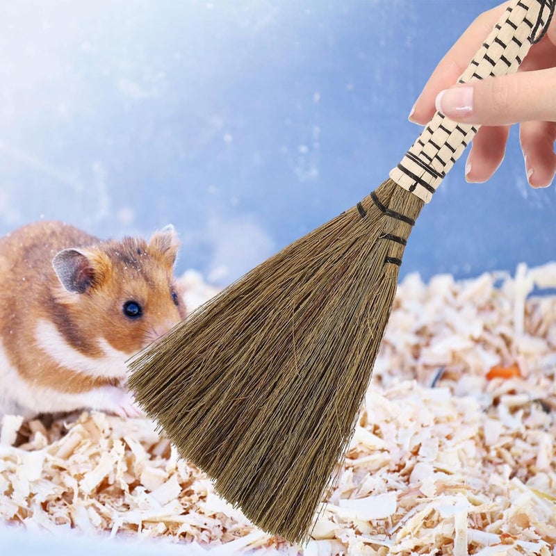 Hand Woven Mini Broom Miscanthus Cleaning Broom Household Duster for Pet Cage and Desktop Dust Removal Random Color - Image 4