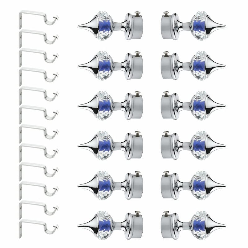 Gloxy Enterprise Aluminum Single Diamond Curtain Brackets Parda Holders With Support Fittings 1 Inch Rod Pocket Finials Designer Door And WindowDark Blue 6 Pair Blackout - Image 1