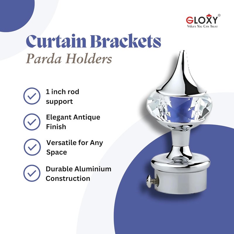 Gloxy Enterprise Aluminum Single Diamond Curtain Brackets Parda Holders With Support Fittings 1 Inch Rod Pocket Finials Designer Door And WindowDark Blue 6 Pair Blackout - Image 2
