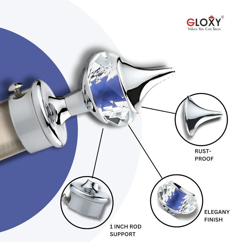 Gloxy Enterprise Aluminum Single Diamond Curtain Brackets Parda Holders With Support Fittings 1 Inch Rod Pocket Finials Designer Door And WindowDark Blue 6 Pair Blackout - Image 4