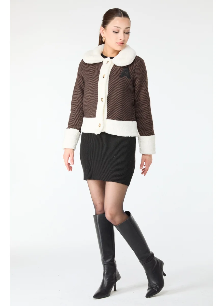 Tofisa 13096-Coffee Printed Plush Jacket