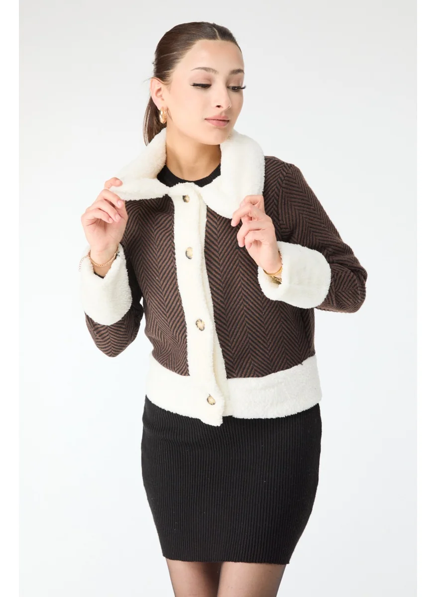 Tofisa 13096-Coffee Printed Plush Jacket