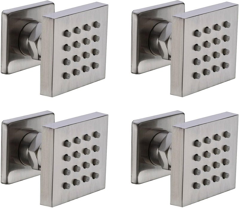 orhemus 4 pcs Solid Brass Body Spray Shower Jets Adjustable Massage Spa Side Sprayer In Wall Shower Set, Square Brushed Nickel Finish - Image 1