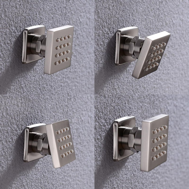 orhemus 4 pcs Solid Brass Body Spray Shower Jets Adjustable Massage Spa Side Sprayer In Wall Shower Set, Square Brushed Nickel Finish - Image 3