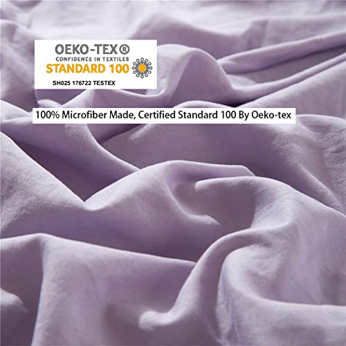 IHOUSTRIY Kid's Duvet Cover Twin Size,100% Washed Microfiber 2pcs Bedding Duvet Cover Set, Pom Poms Fringe Solid Color Soft and Breathable with Zipper Closure & Corner Ties (Twin, Purple) - Image 3