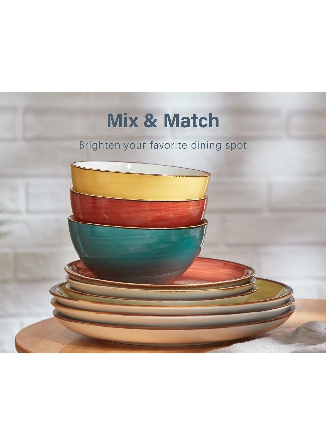 ONEMORE Plates and Bowls Set Microwavable Oven Dishwasher Safe Porcelain Dinnerware Set Scratch Resistant Ceramic Dishware for 4pcs Assorted Colors - Image 2
