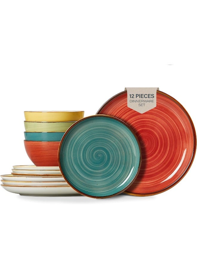 ONEMORE Plates and Bowls Set Microwavable Oven Dishwasher Safe Porcelain Dinnerware Set Scratch Resistant Ceramic Dishware for 4pcs Assorted Colors - Image 1