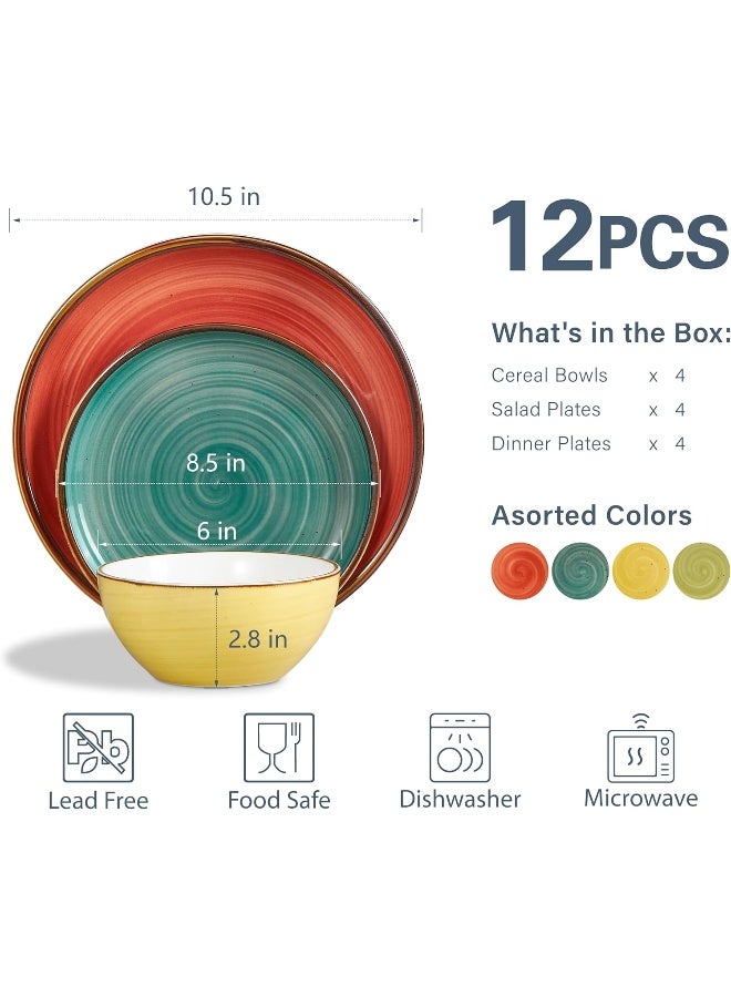 ONEMORE Plates and Bowls Set Microwavable Oven Dishwasher Safe Porcelain Dinnerware Set Scratch Resistant Ceramic Dishware for 4pcs Assorted Colors - Image 4