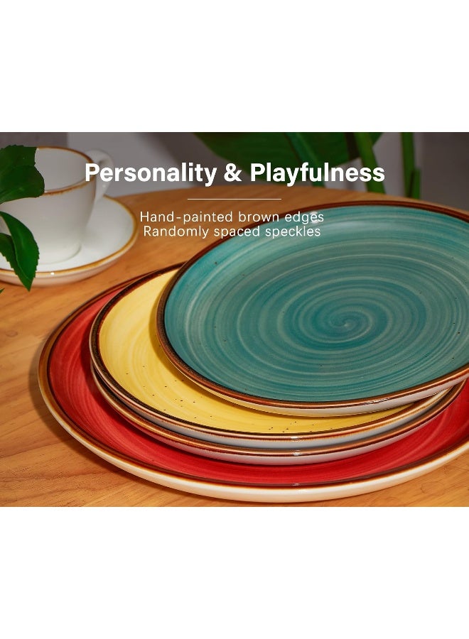 ONEMORE Plates and Bowls Set Microwavable Oven Dishwasher Safe Porcelain Dinnerware Set Scratch Resistant Ceramic Dishware for 4pcs Assorted Colors - Image 3