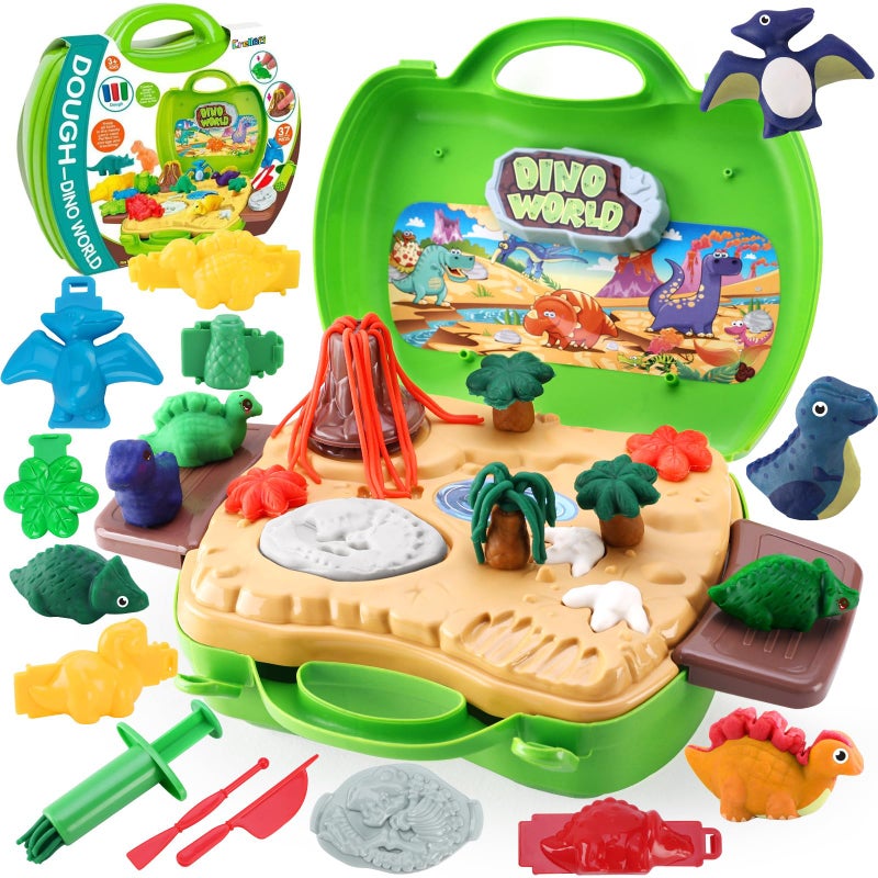 Crelloci Dinosaur Color Dough Toys 37 PCS Dino Theme Color Tools and Molds Accessories for Boys Girls Christmas Halloween Party Gift - Image 2
