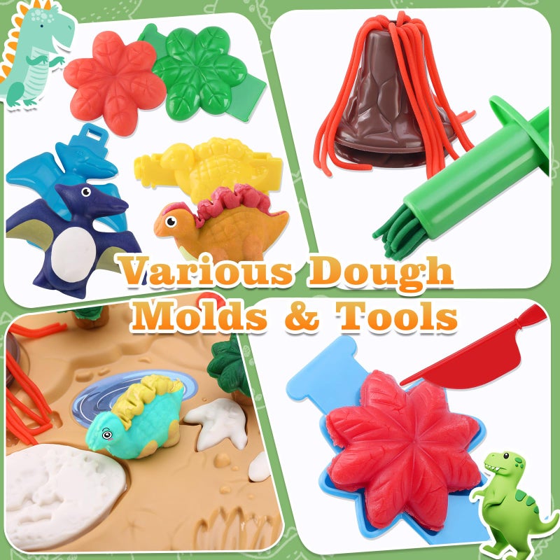 Crelloci Dinosaur Color Dough Toys 37 PCS Dino Theme Color Tools and Molds Accessories for Boys Girls Christmas Halloween Party Gift - Image 3
