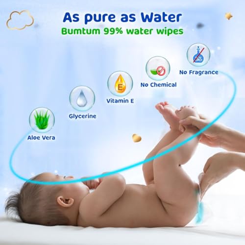 Bumtum Baby Gentle 99% Pure Water Soft Moisturizing Wet Wipes With Lid | Aloe Vera & Chamomile Extracts | Paraben & Sulfate Free (Pack of 1, 72 Pcs. Per Pack) - Image 5