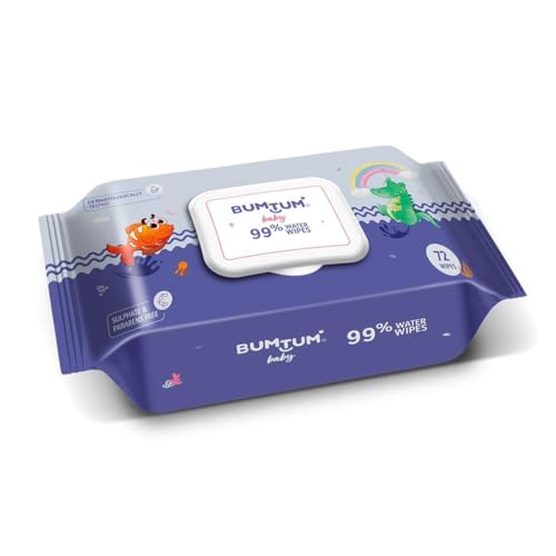 Bumtum Baby Gentle 99% Pure Water Soft Moisturizing Wet Wipes With Lid | Aloe Vera & Chamomile Extracts | Paraben & Sulfate Free (Pack of 1, 72 Pcs. Per Pack) - Image 1