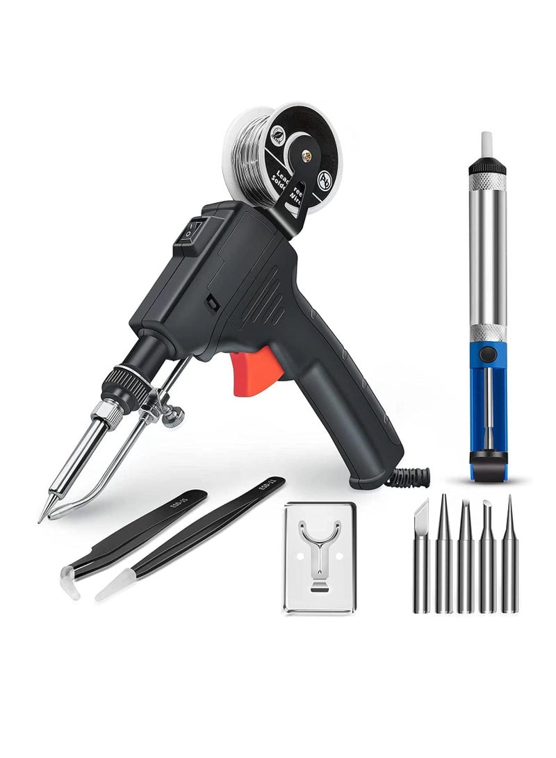 Soldering Iron Kit, Automatic Hand-held Soldering Welding Tool with 5pcs Soldering Tips, Desoldering Pump, Tweezers, Soldering Wires, Mini Bracket for Circuit Boards, Home DIY, Electronics Repair  - Image 1