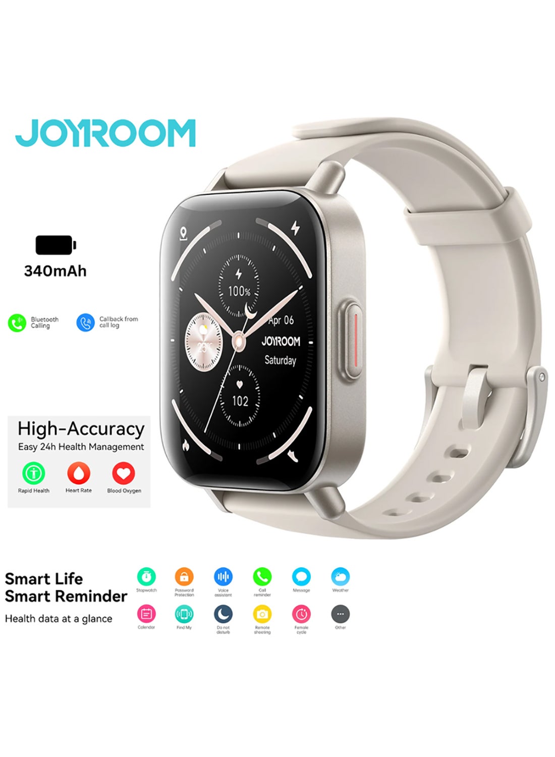 JOYROOM 350 mAh JR-FT3 Smart Watch Can Make and Receive Calls 1.96-inch HD Screen Bluetooth Connection Fitness Monitoring 340mAh Unisex Compatible with Apple and Android Metal Silicone Strap Silver