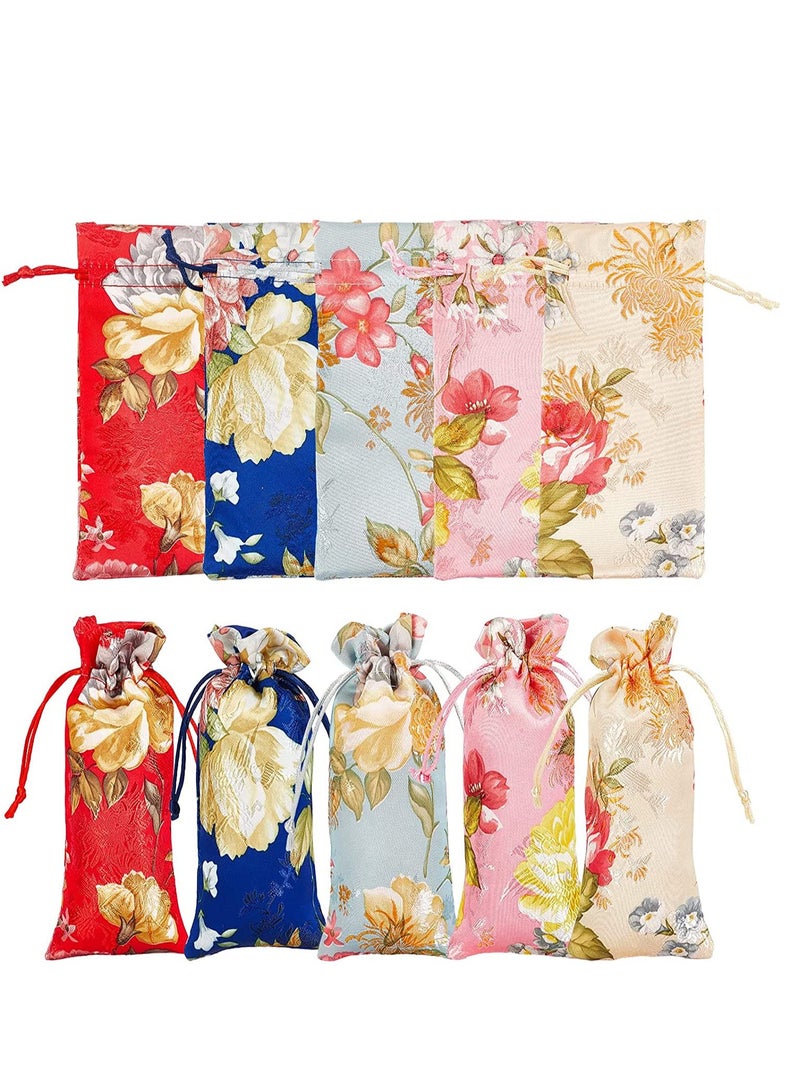 SYOSI Silk Brocade Pouches Drawstring Gift Bags, 5 Colors Drawstring Gift Bag with Peony Pattern, Silk Pouches for Women Necklaces Earrings Bracelets Wedding Favor Bags (20Pcs)  - Image 1