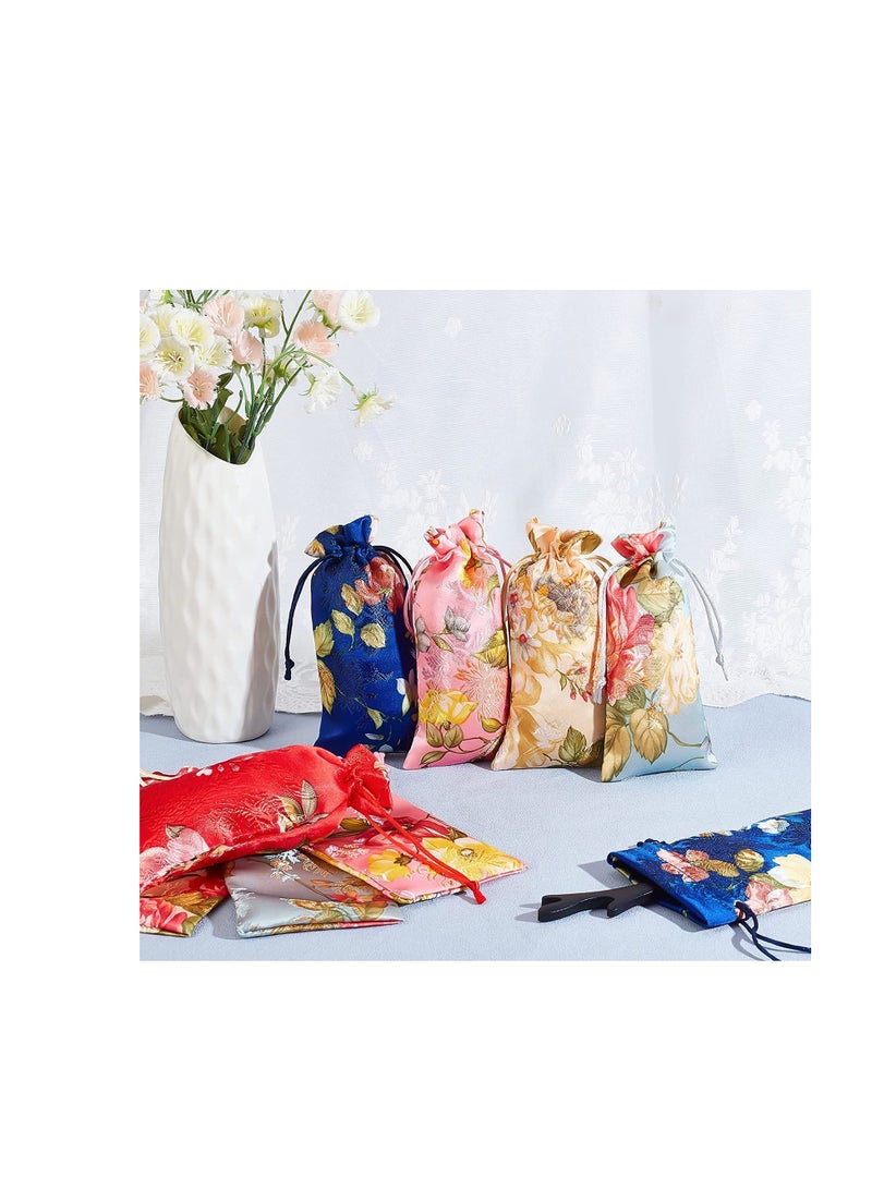 SYOSI Silk Brocade Pouches Drawstring Gift Bags, 5 Colors Drawstring Gift Bag with Peony Pattern, Silk Pouches for Women Necklaces Earrings Bracelets Wedding Favor Bags (20Pcs)  - Image 3