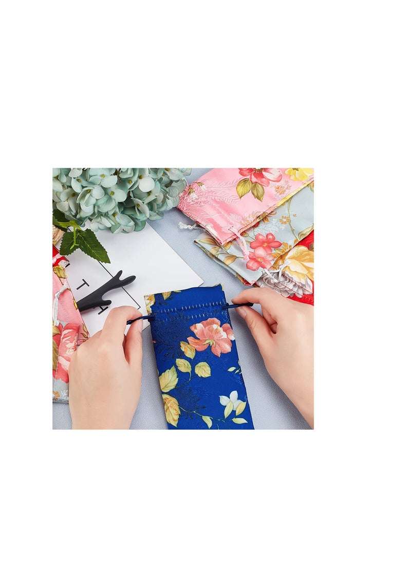 SYOSI Silk Brocade Pouches Drawstring Gift Bags, 5 Colors Drawstring Gift Bag with Peony Pattern, Silk Pouches for Women Necklaces Earrings Bracelets Wedding Favor Bags (20Pcs)  - Image 2